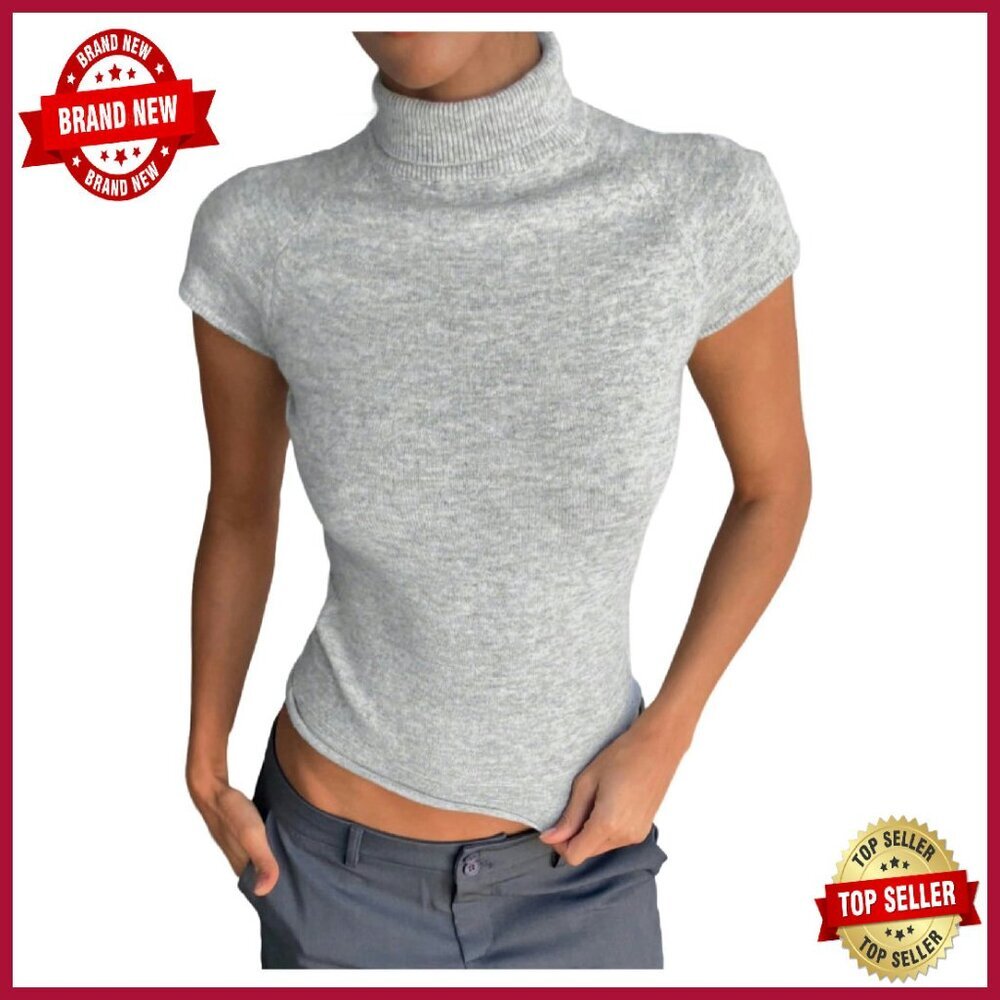 Lightweight Cropped Mock Neck Sweater - Cap Sleeve Pullover